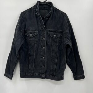 American Eagle Small Denim Jacket Womens Black Faded Relaxed Trucker S